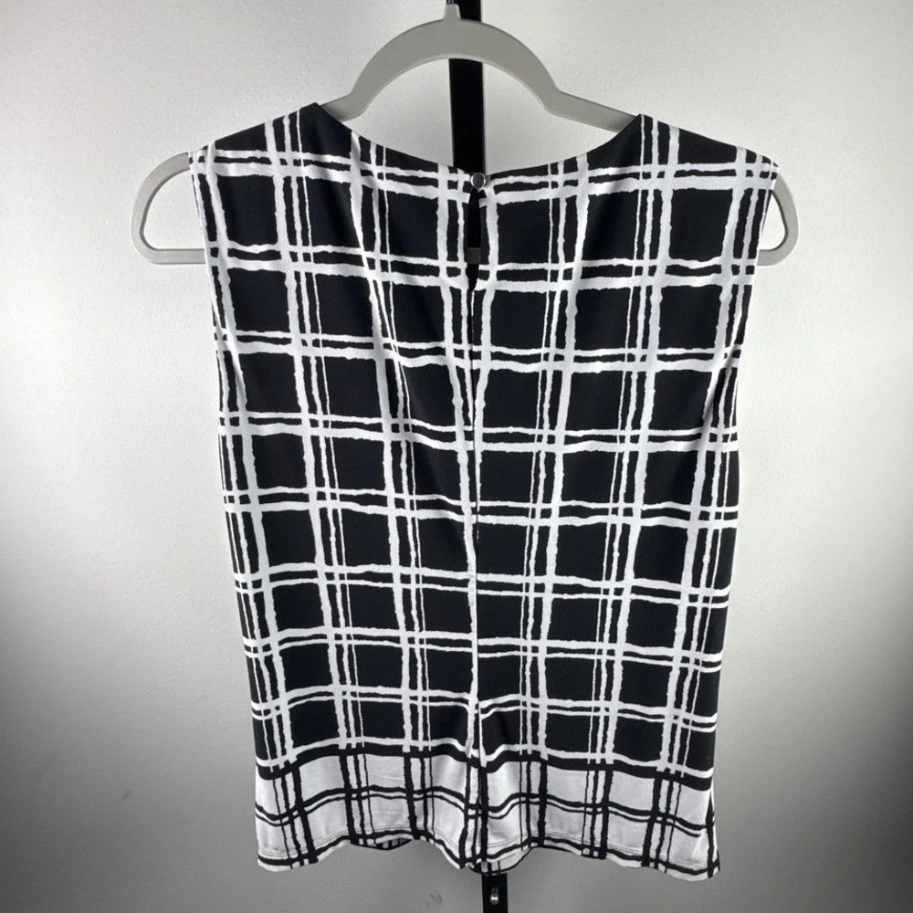 Calvin Klein Sleeveless Top Women L Black White Excellent Pleated Shell Blouse - Picture 5 of 7